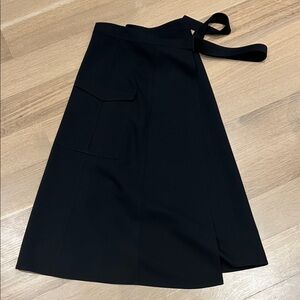 Zara Black A-Line Wrap Midi Skirt with Utility Pocket